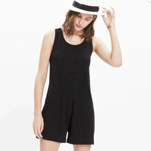 NWT Madewell romper black sleeveless scoop neck pockets cotton knit Size XS